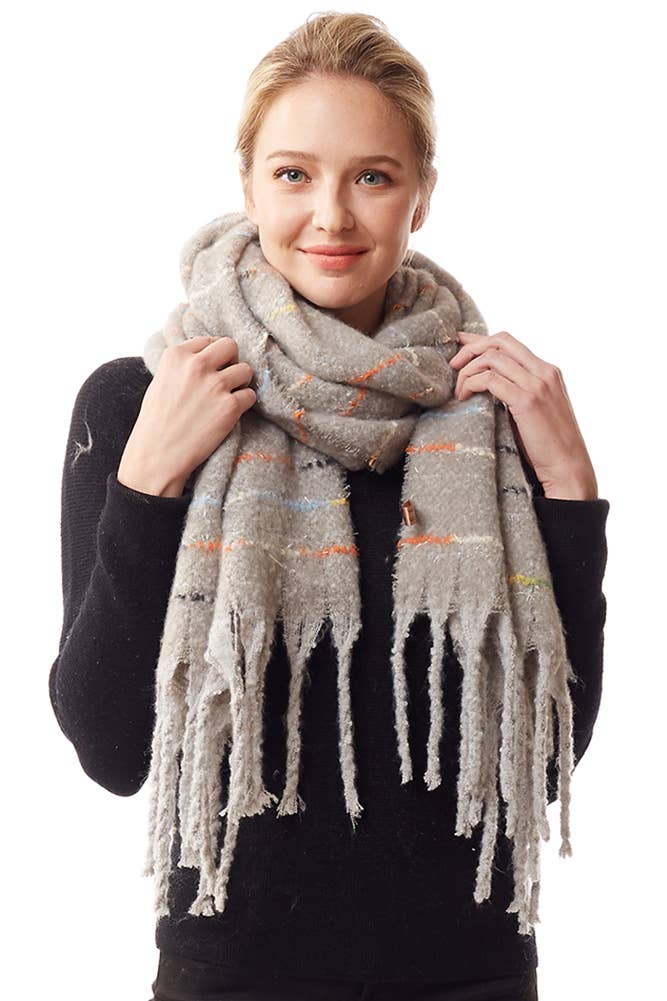 Glitz Color Stitch Fuzzy Oblong Winter Scarf: Mustard