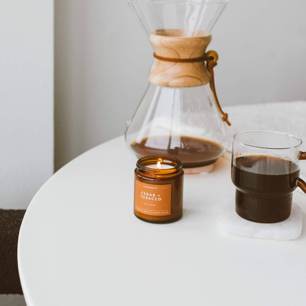 Soy Candle | Cedar + Tobacco | 3.1oz Mini Amber Jar