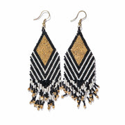 Dottie Diamond Angle Beaded Fringe Earrings Black