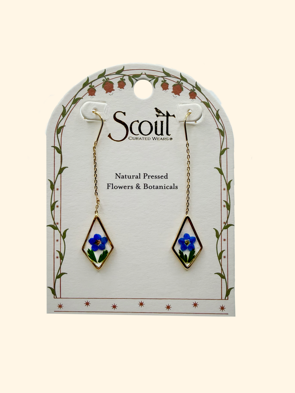 Blue Forget Me Not Pressed Flower Thread Earrings in Gold