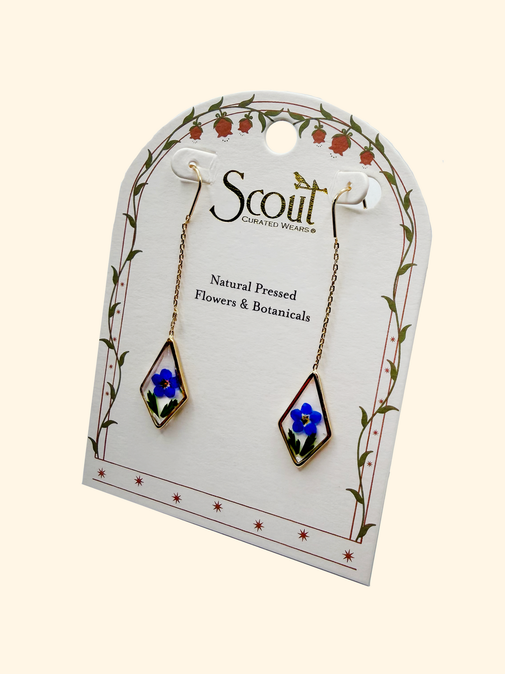 Blue Forget Me Not Pressed Flower Thread Earrings in Gold