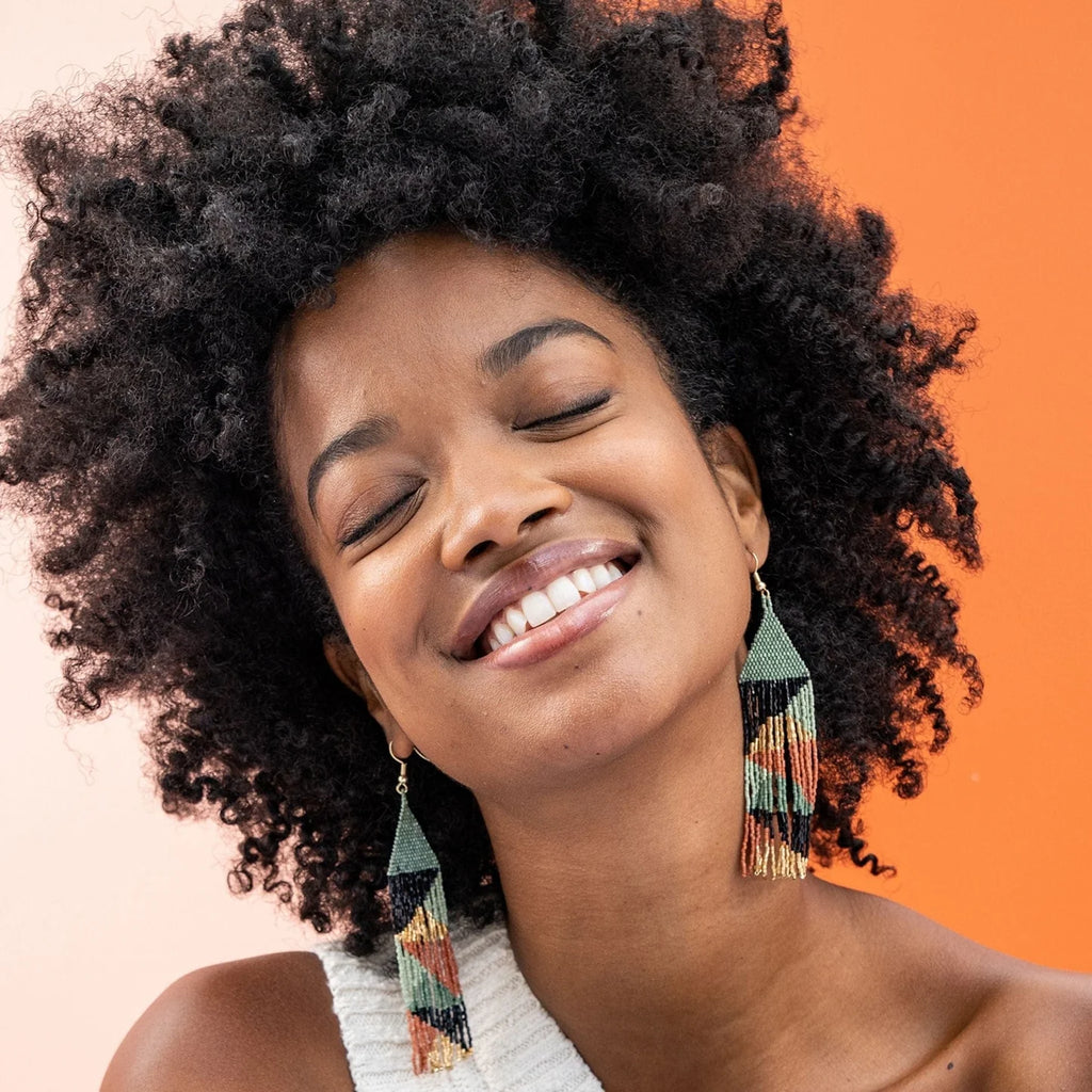 Brittany Mixed Triangles Beaded Fringe Earrings Highlands