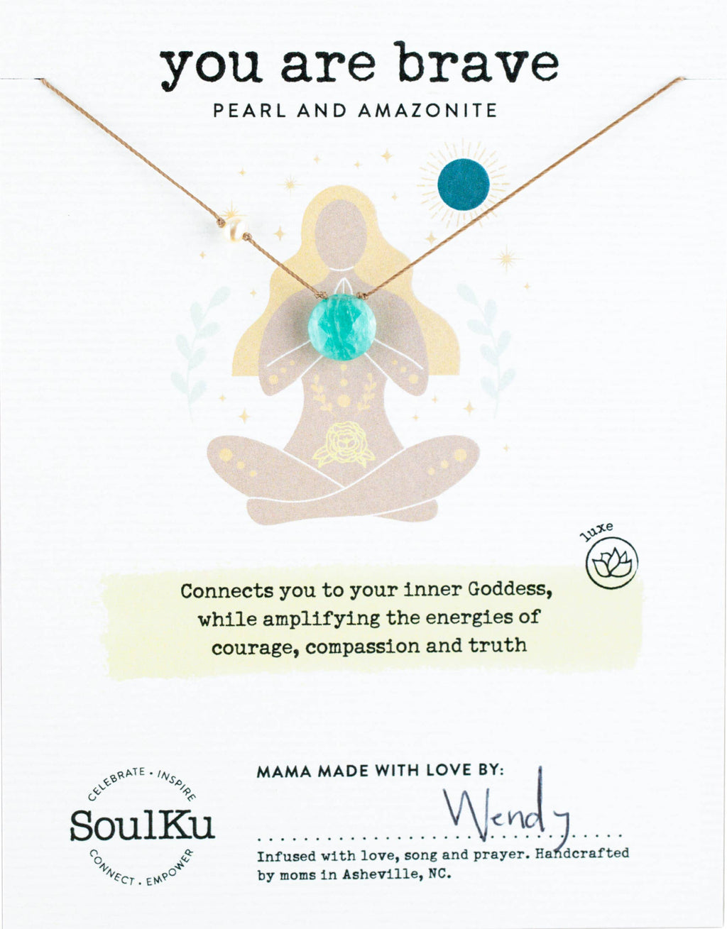 Amazonite & Pearl Goddess Necklace For You Are Brave - GDSS01