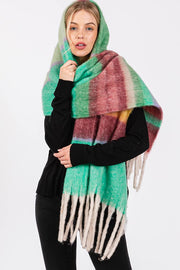 Brushed Multi Color Stripe Tassel Winter Scarf: Blue