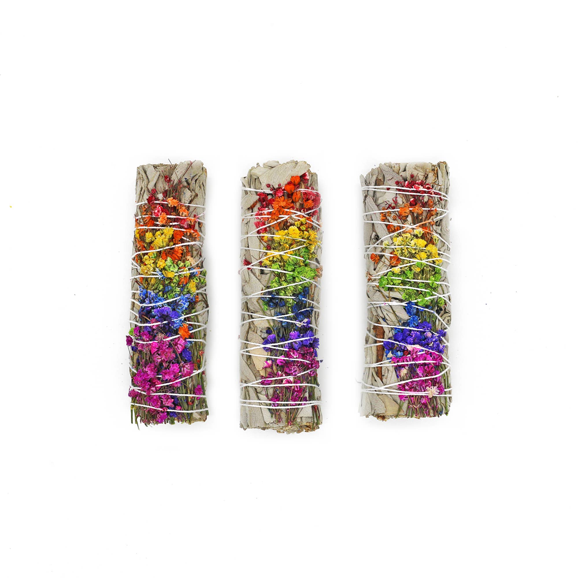 Energy Wheel Rainbow Floral White Sage 4" Smudge Sticks