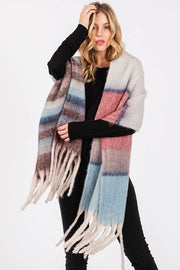 Brushed Multi Color Stripe Tassel Winter Scarf: Blue