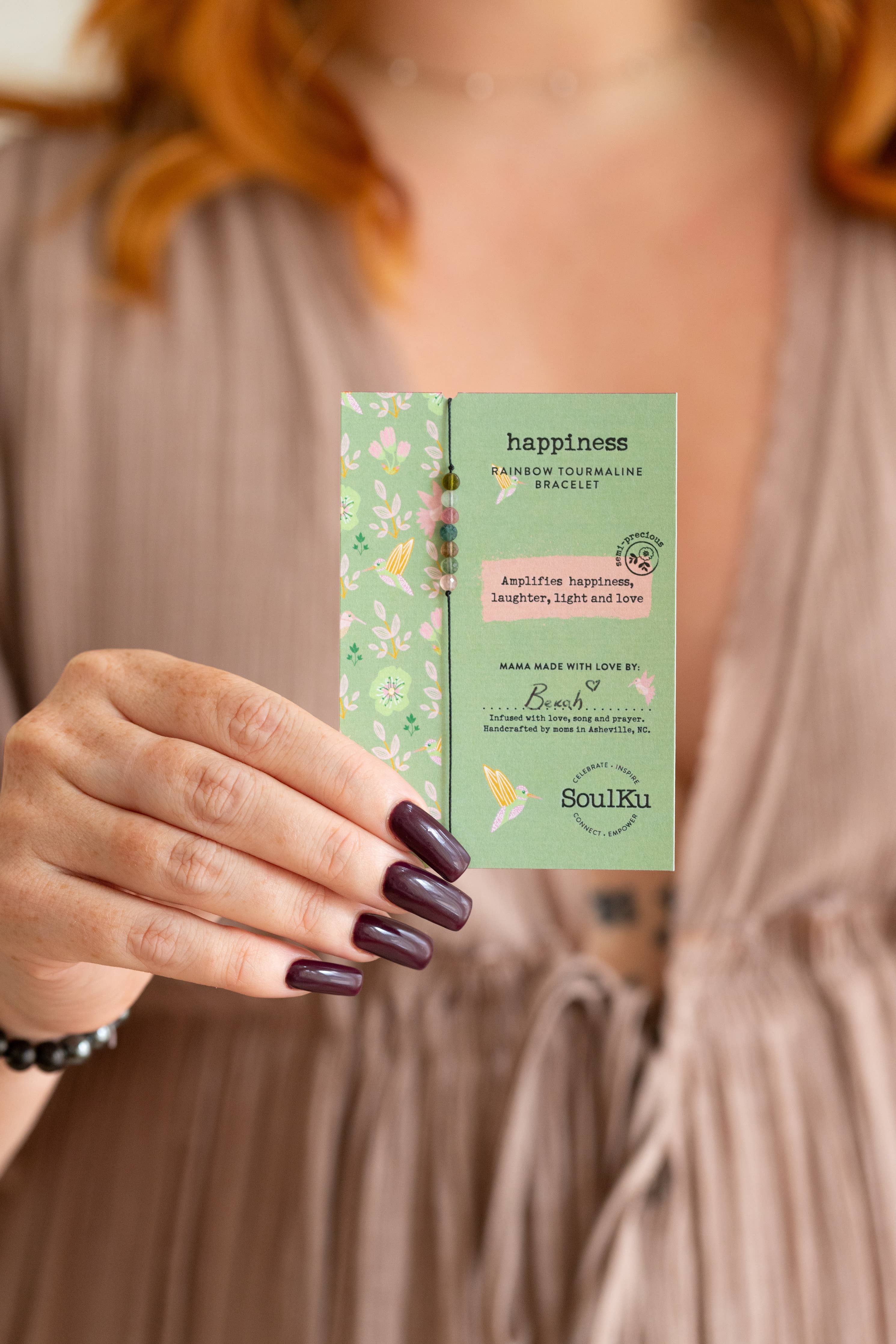 Rainbow Tourmaline Hummingbird Bracelet - Happiness - HMBD04