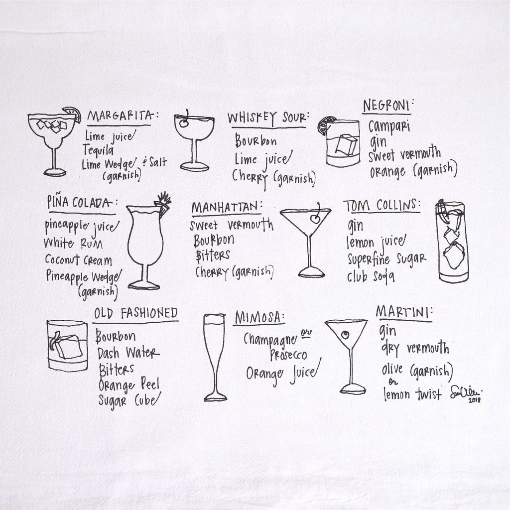 Cocktail Recipes Tea Towel | kitchen | flour sack | dish