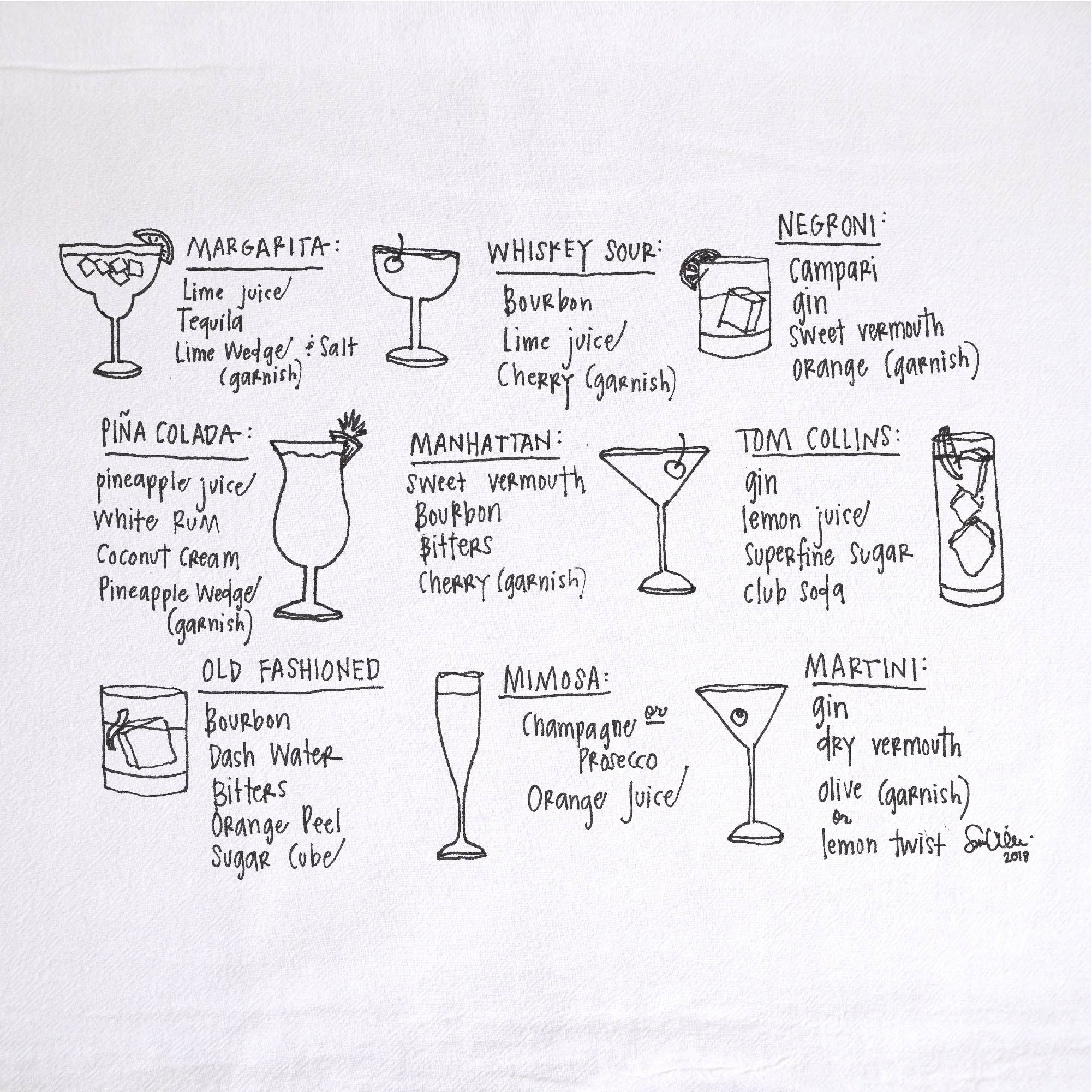 Cocktail Recipes Tea Towel | kitchen | flour sack | dish