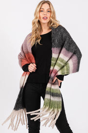 Brushed Multi Color Stripe Tassel Winter Scarf: Blue