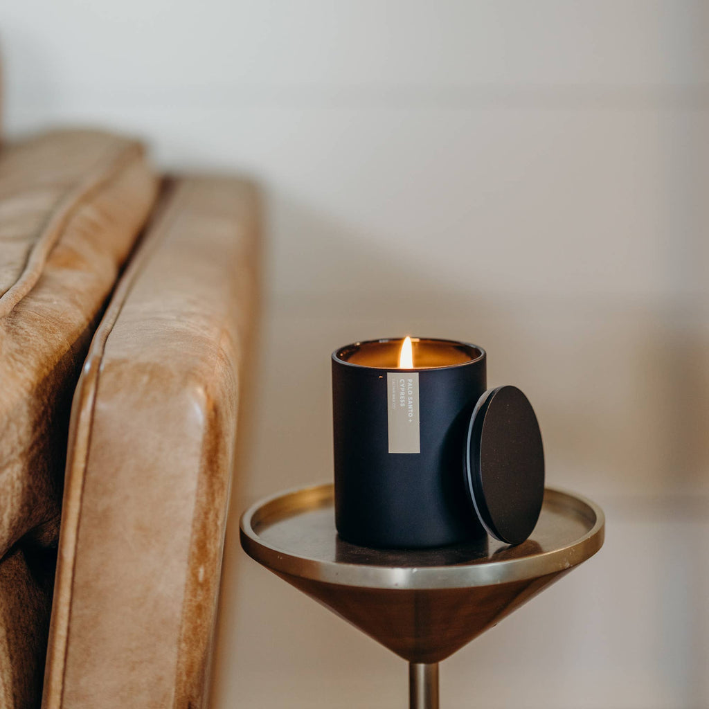 Palo Santo + Cypress Matte Black Glass Tumbler Soy Candle