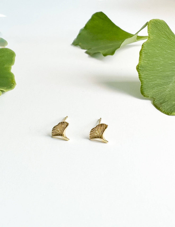 Gold Ginkgo Stud Earrings