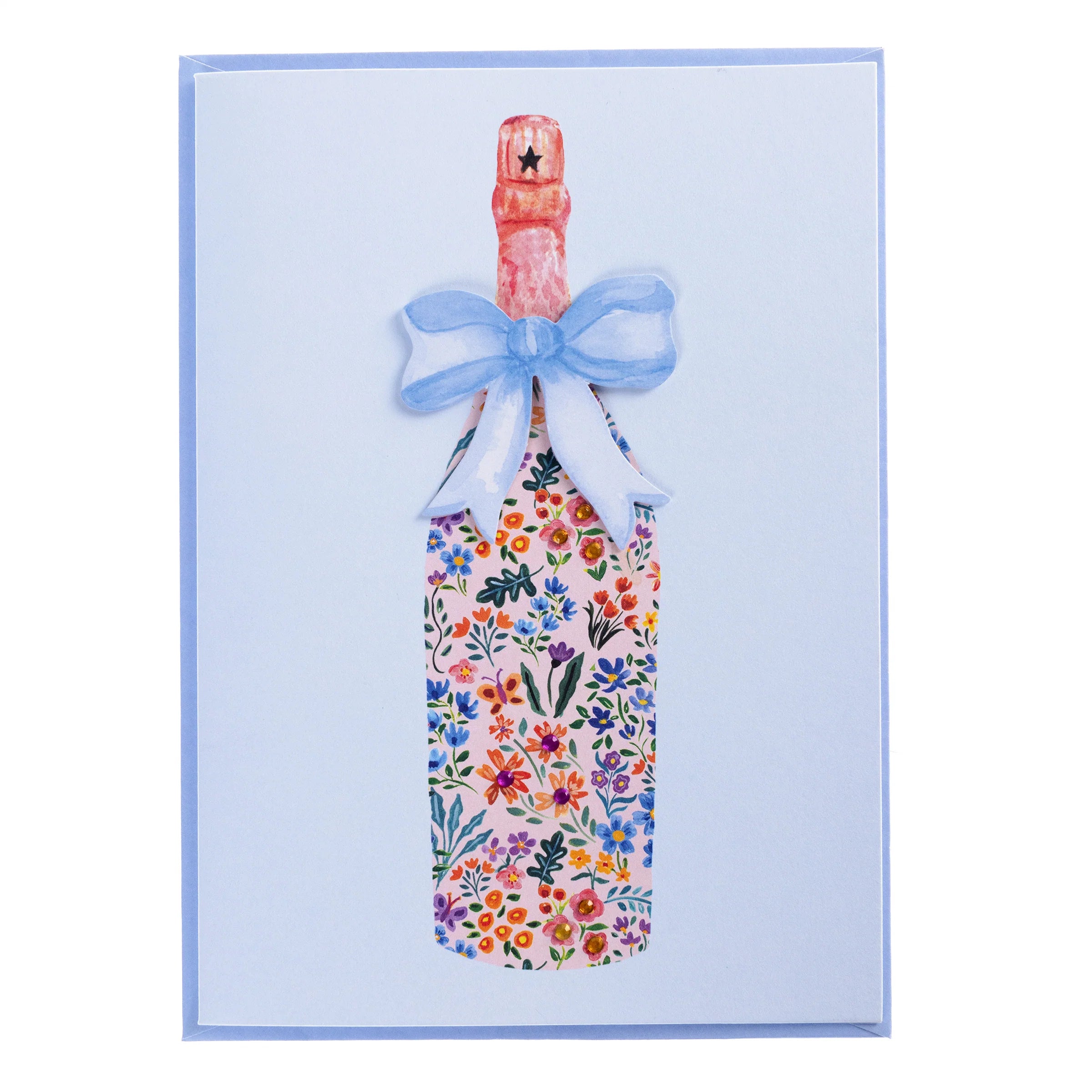 Floral Champagne Blank Handmade Card