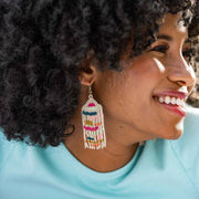 Dolly Color Blocks Beaded Fringe Earrings Rainbow