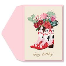 Cowgirl Flower Boots Birthday Card