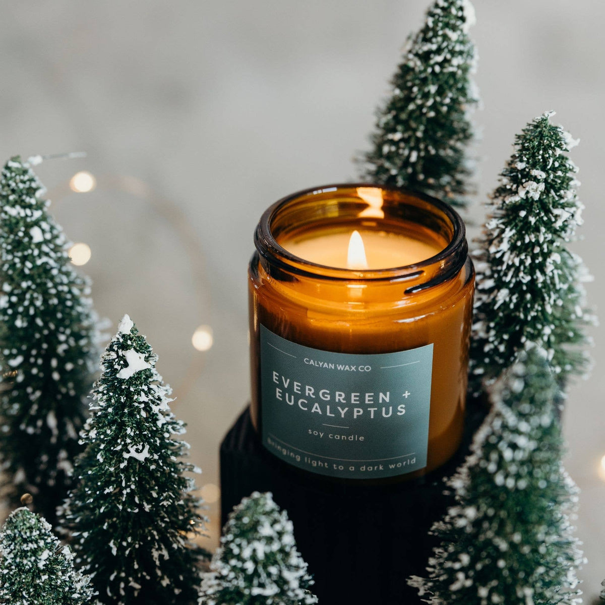 Soy Candle | Evergreen + Eucalyptus | 3.1oz Mini Amber Jar