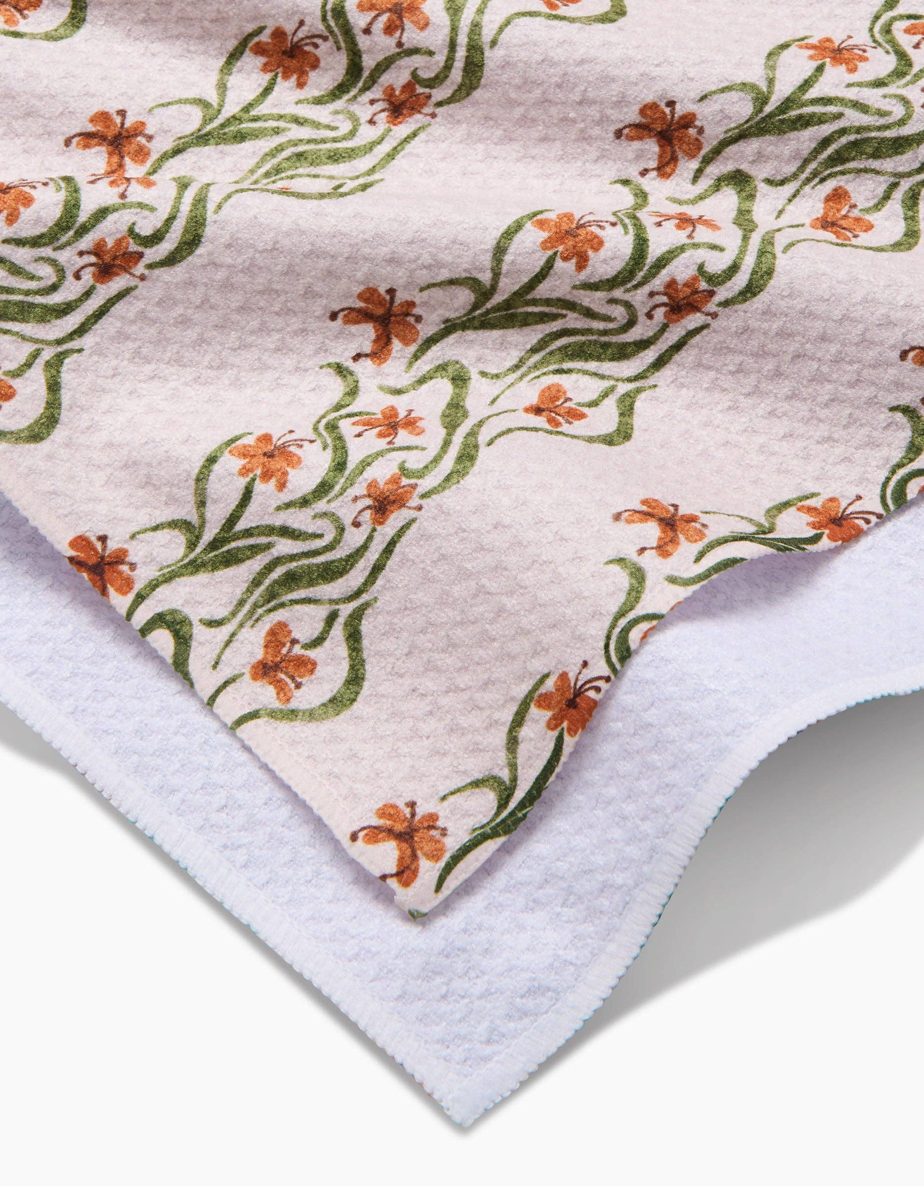 Floral Fall Stripe Tea Towel