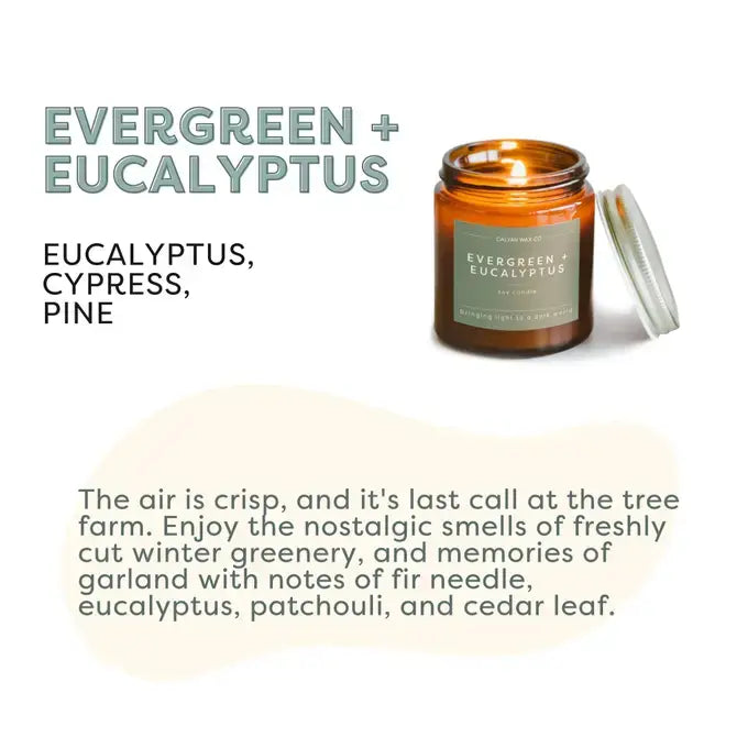 Soy Candle | Evergreen + Eucalyptus | 3.1oz Mini Amber Jar