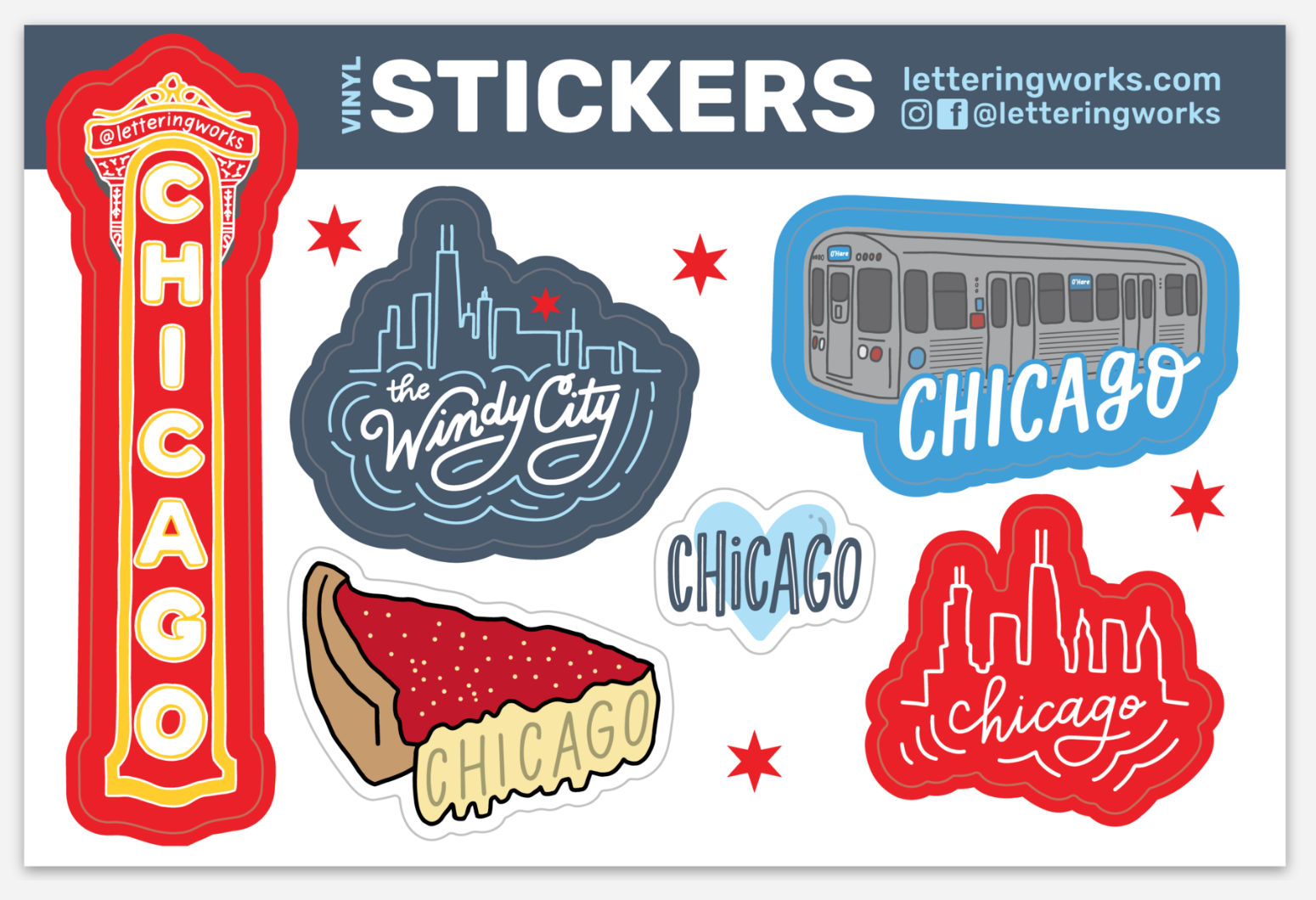 Chicago Sticker Sheet (with six stickers)