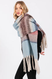 Brushed Multi Color Stripe Tassel Winter Scarf: Blue