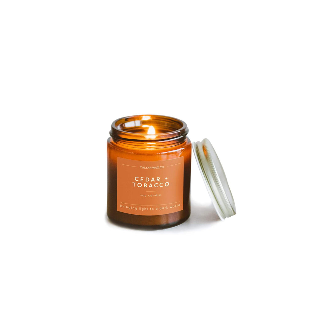 Soy Candle | Cedar + Tobacco | 3.1oz Mini Amber Jar