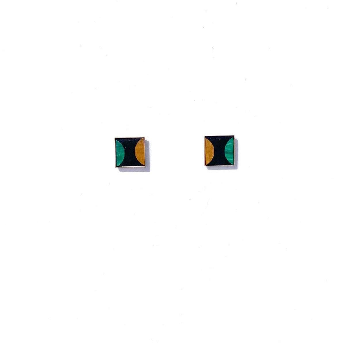Malachite, Tiger's Eye, and Onyx Square Studs