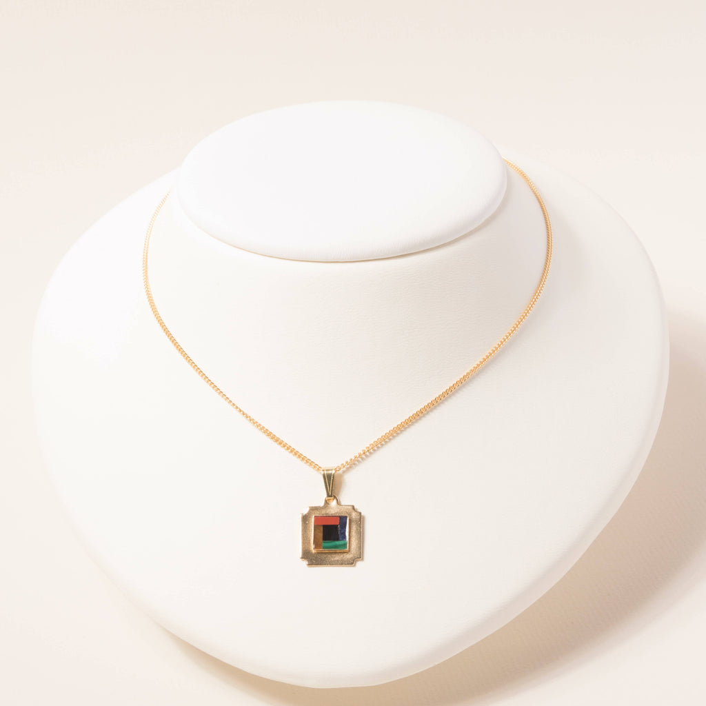 Square Charm Necklace with Red Jasper, Tiger's Eye, Malachite, Sodalite