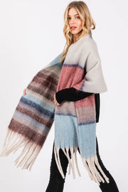 Brushed Multi Color Stripe Tassel Winter Scarf: Blue