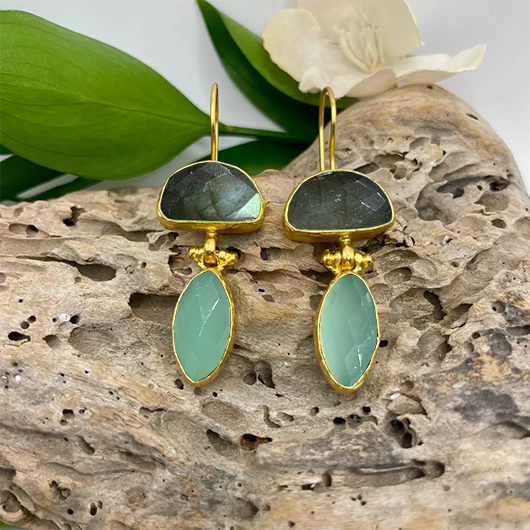 Halfmoon Double + Marquis Stone Earring