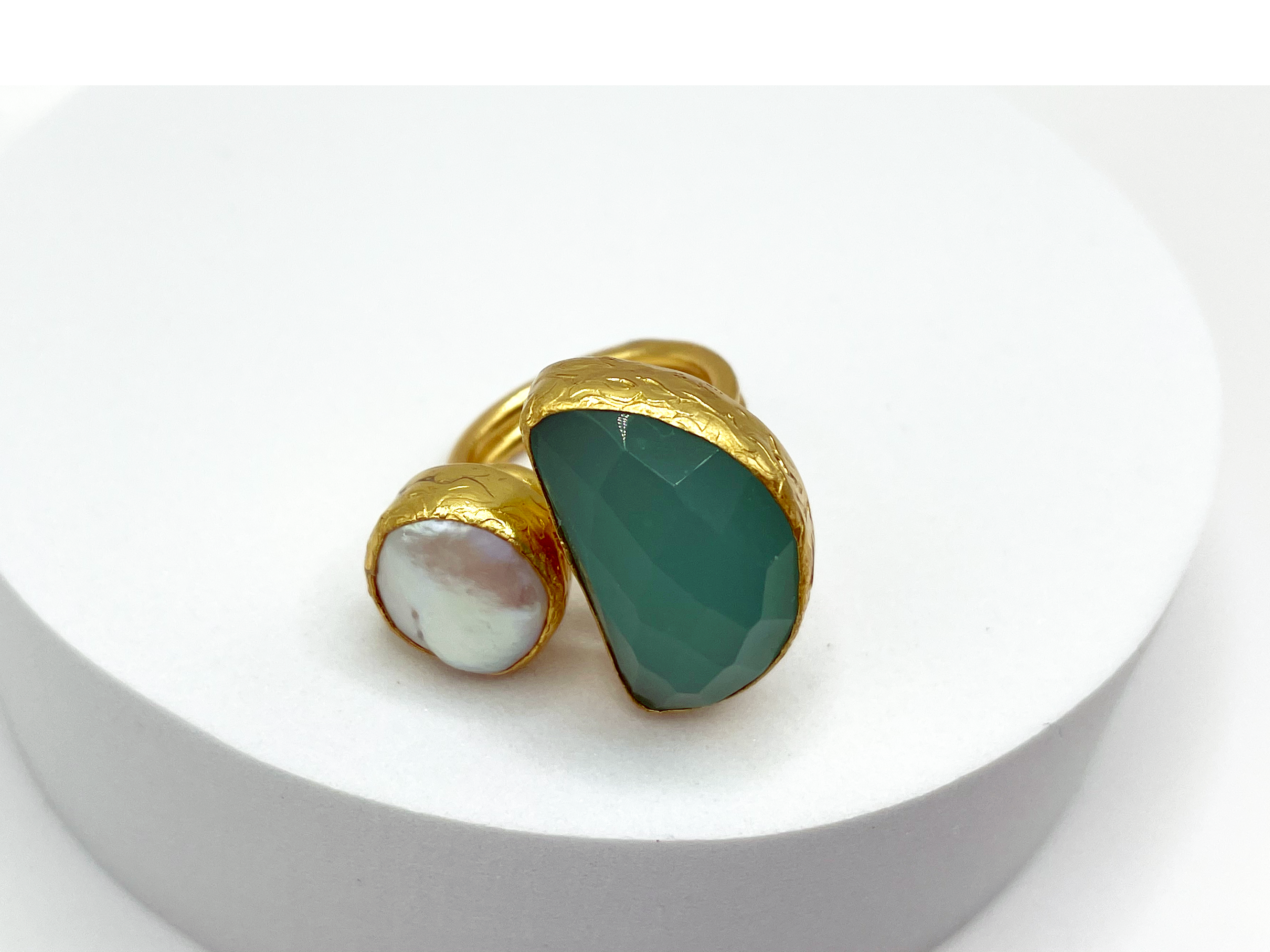 Halfmoon Stone and Pearl Ring