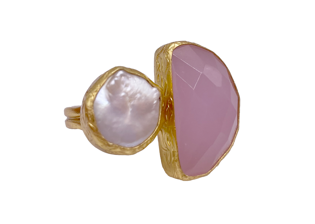 Halfmoon Stone and Pearl Ring