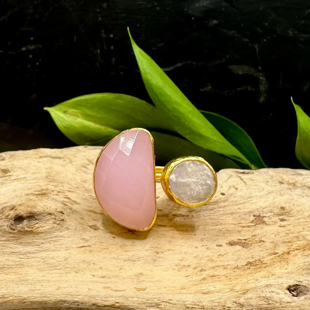 Halfmoon Stone and Pearl Ring