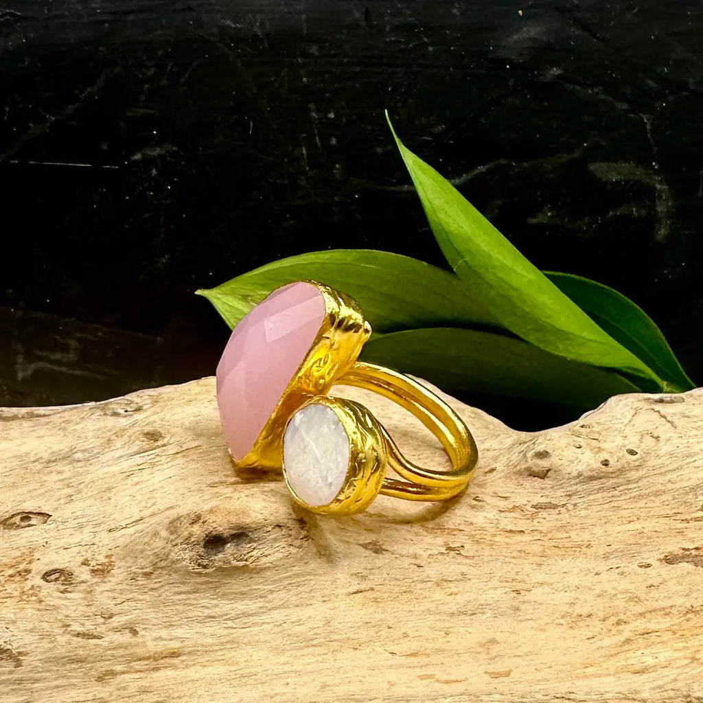 Halfmoon Stone and Pearl Ring