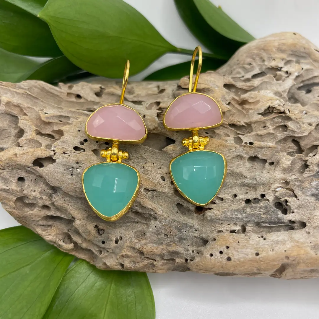 Halfmoon + Triangle Double Stone Earring