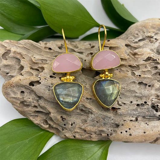 Halfmoon + Triangle Double Stone Earring