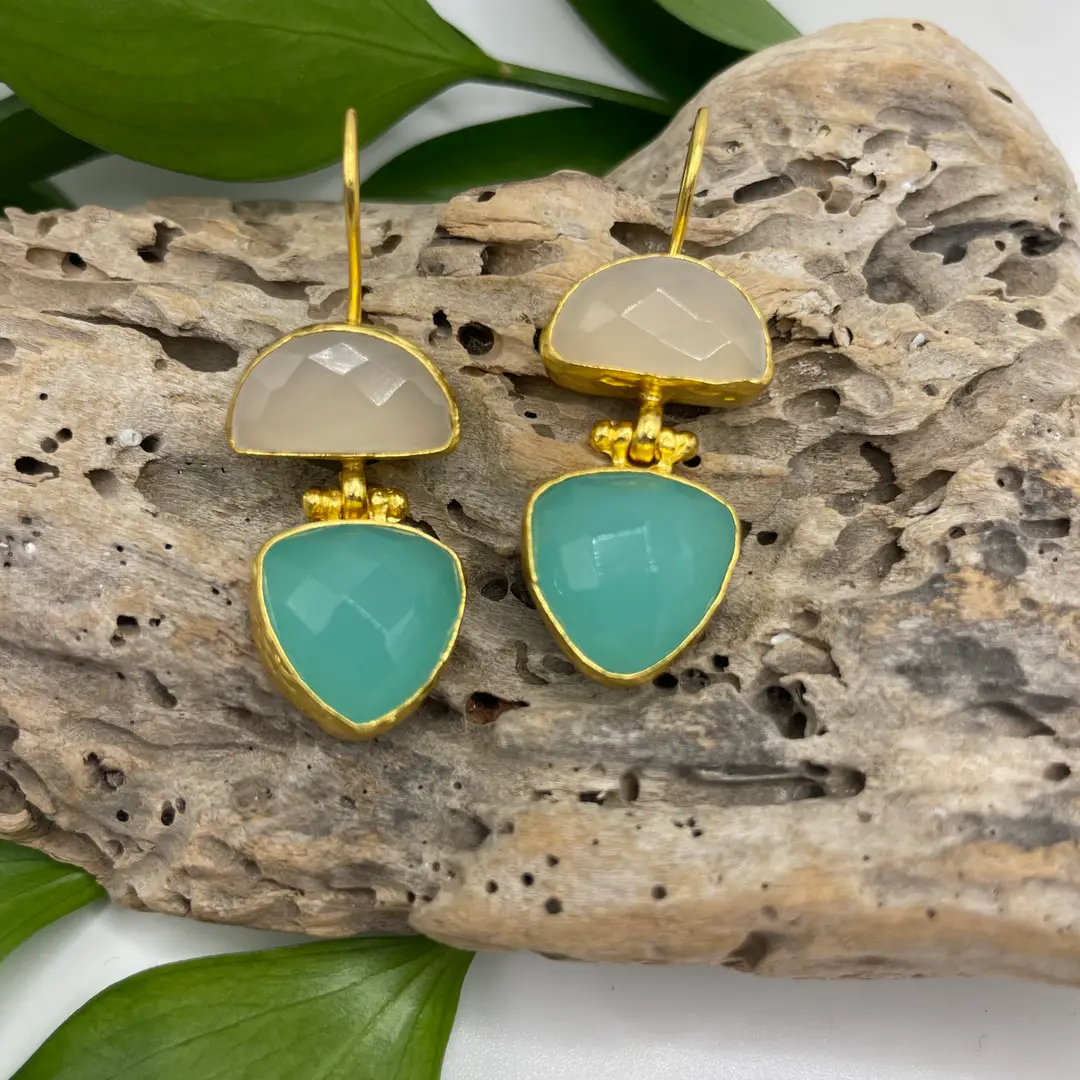 Halfmoon + Triangle Double Stone Earring