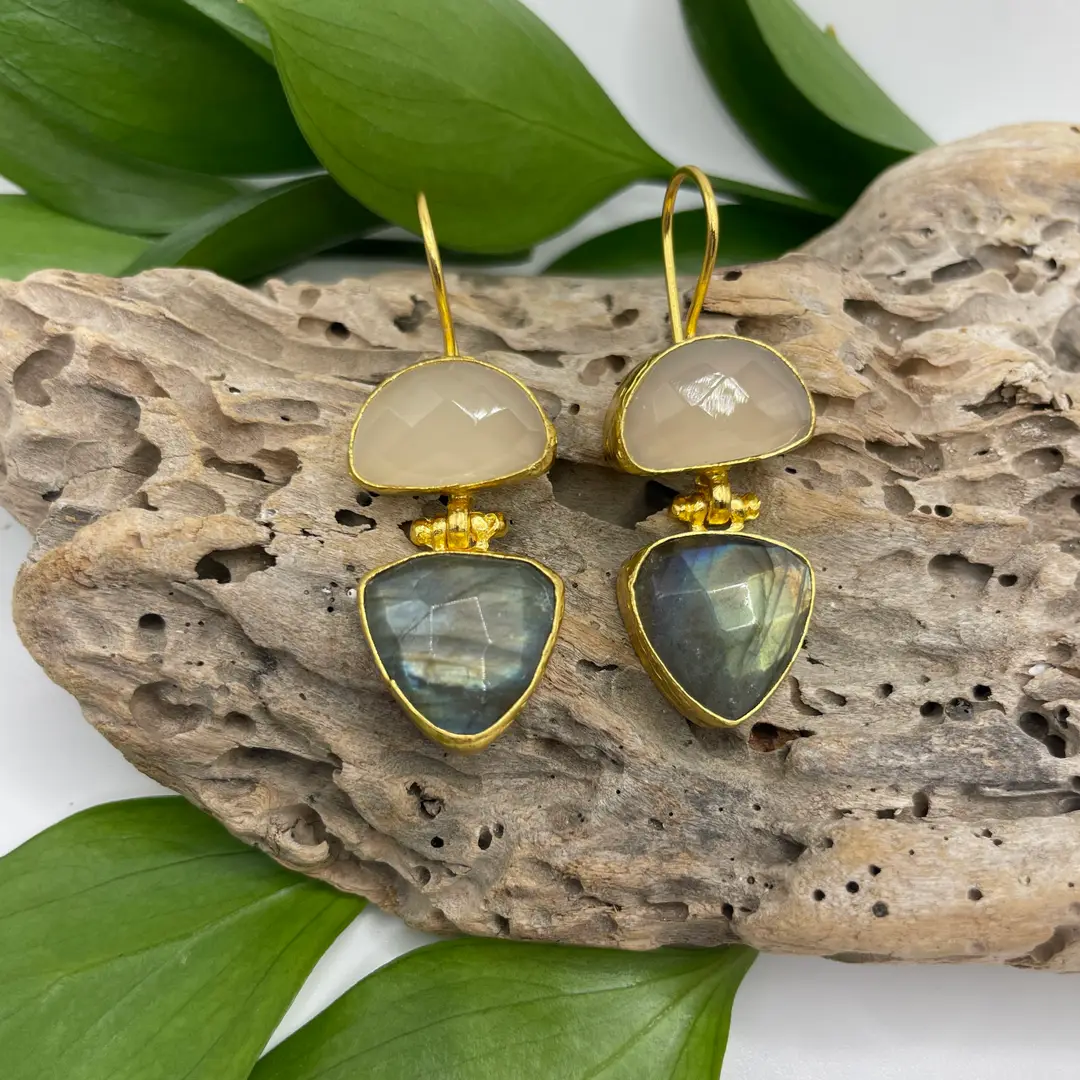 Halfmoon + Triangle Double Stone Earring