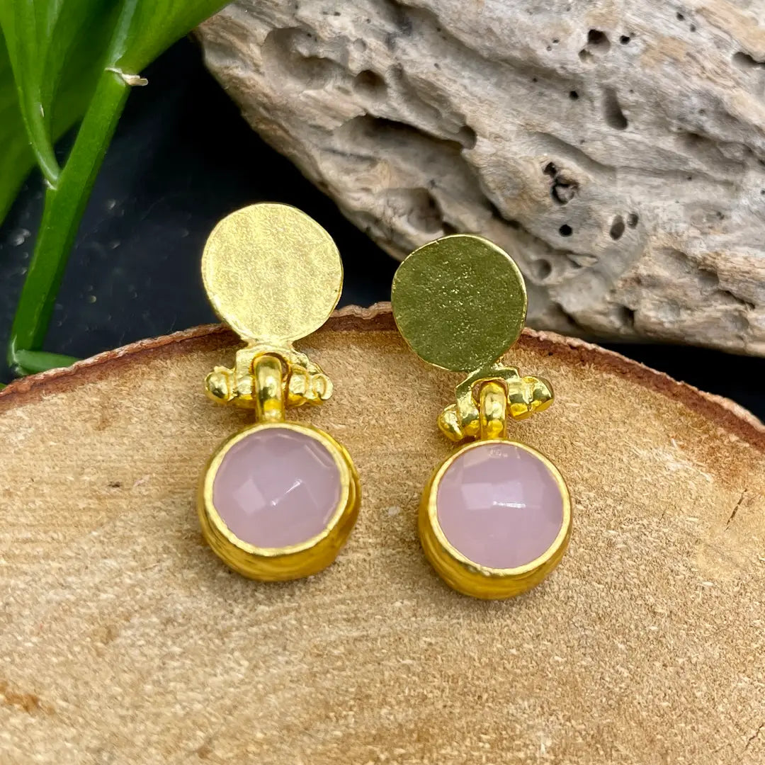 Miniature Circle Single Stone Hammered Earrings