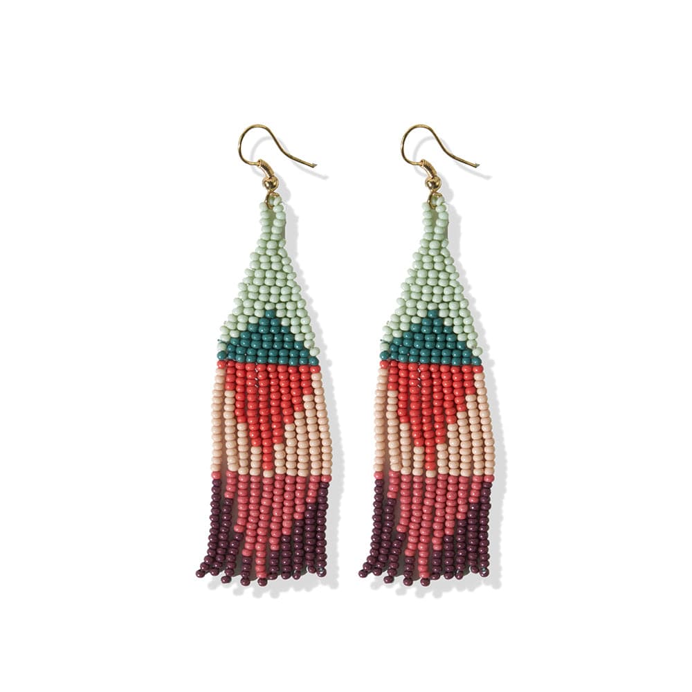 Lennon Multi Color Triangles Beaded Fringe Earrings Pink
