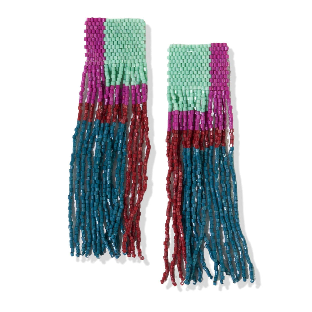 Belle Geo Shapes Beaded Fringe Earrings Mint Multicolor