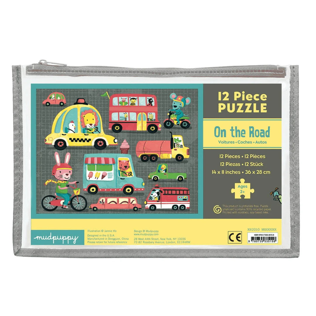 On the Road- trucks and car 12-Piece Pouch Puzzle