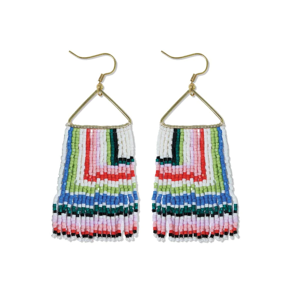 Paige Ascending Blocks Beaded Fringe Earrings Rio