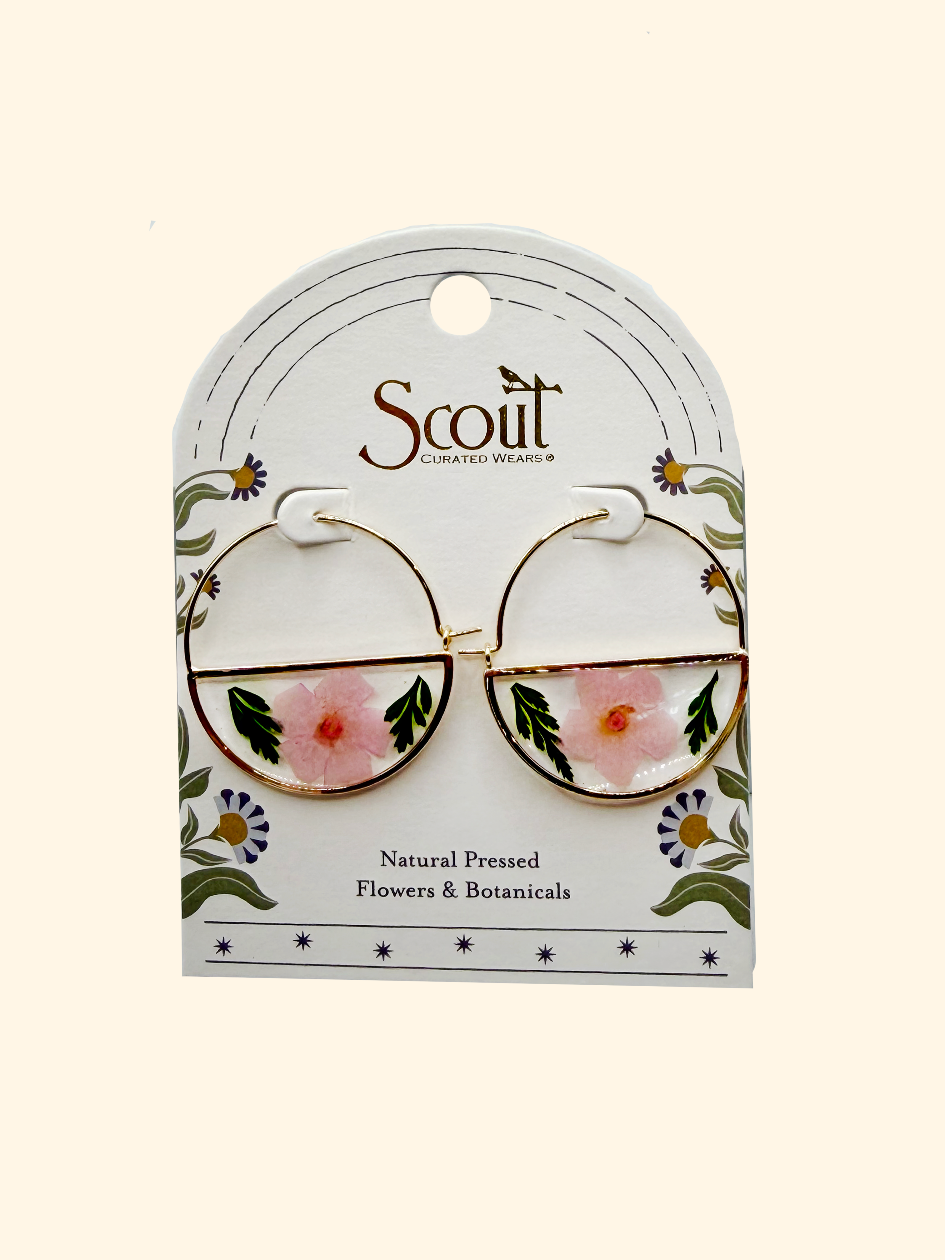 Pink Cherry Blossom Pressed Flower Hoop Earring in Gold