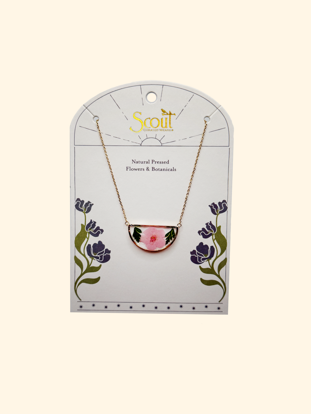 Pink Cherry Blossom Pressed Flower Necklace in Gold