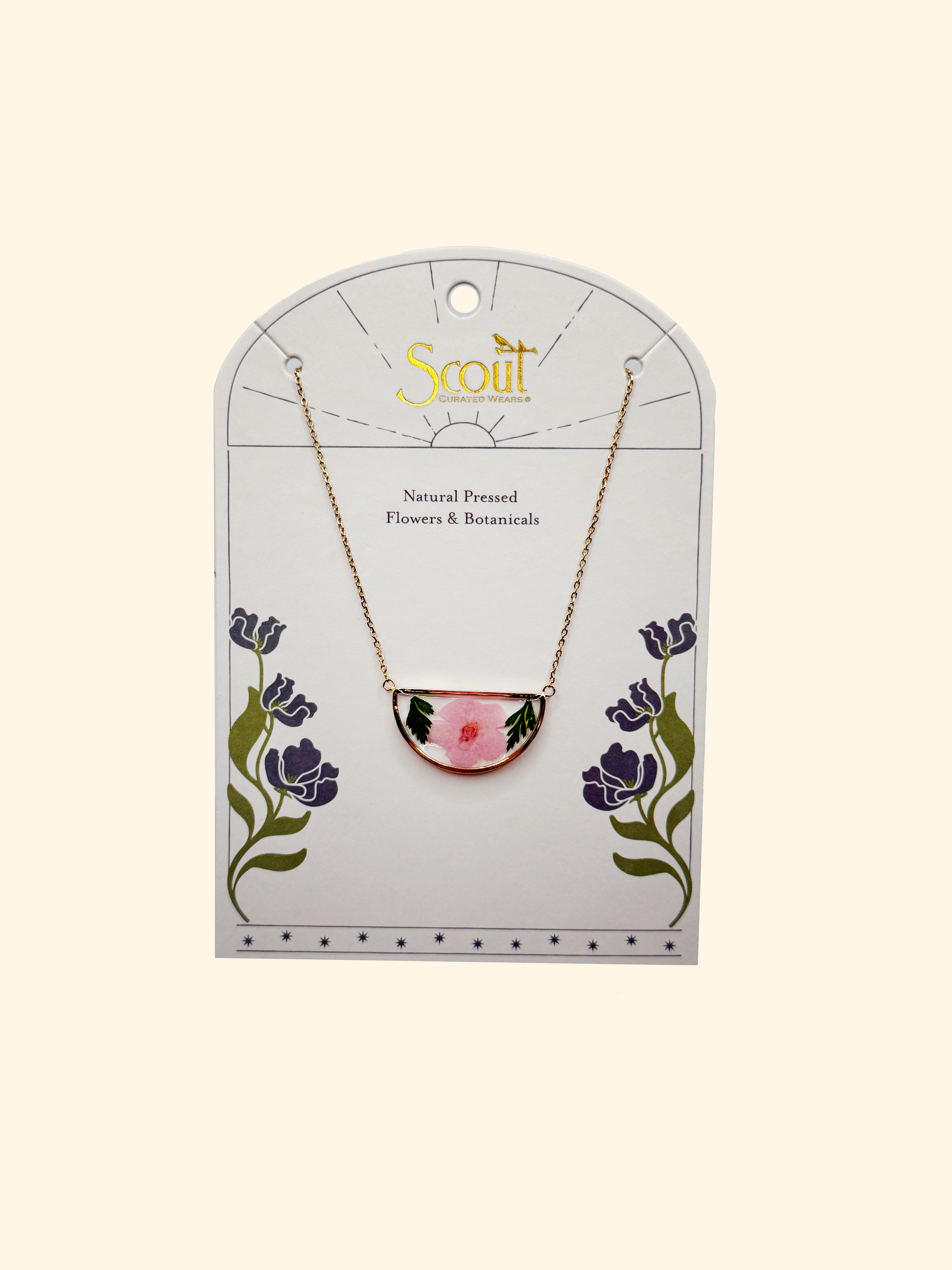Pink Cherry Blossom Pressed Flower Necklace in Gold