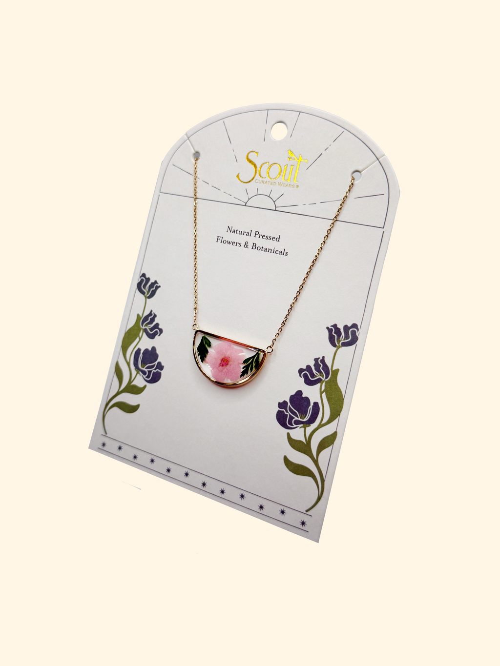 Pink Cherry Blossom Pressed Flower Necklace in Gold