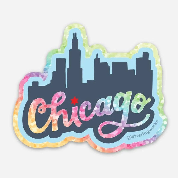 Hand-Drawn Chicago Skyline Sticker (Glitter)