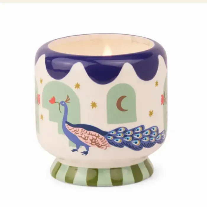 Adopo Peacock Ceramic Candle - Misted Lime