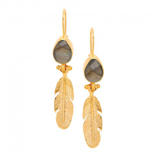 Stone and Feather Earring
