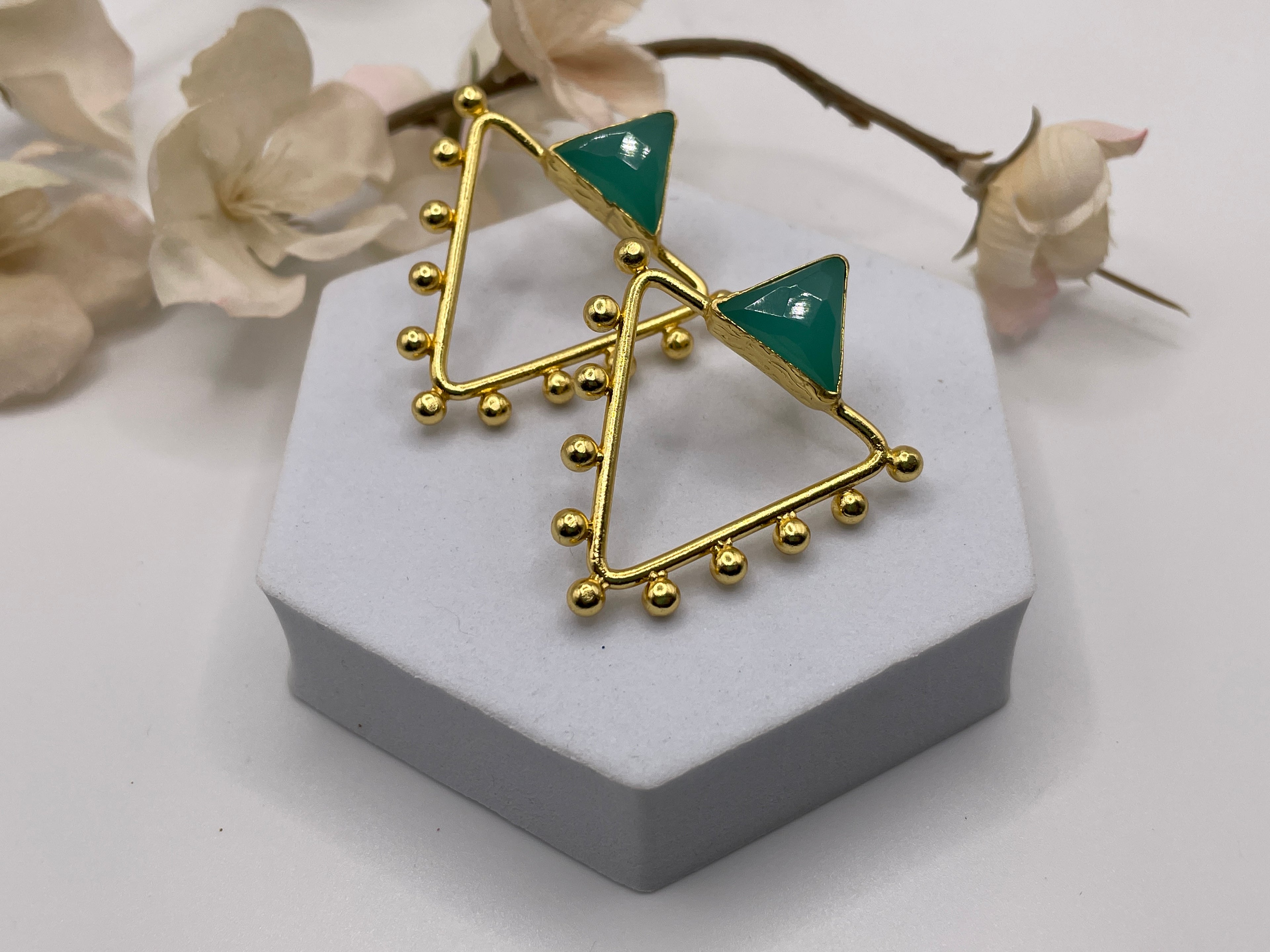 Triangle Bali Stone Earrings